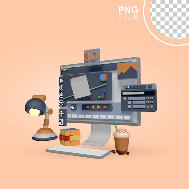 3D Artist Desktop Icon a computer monitor with a picture of a webpage on it