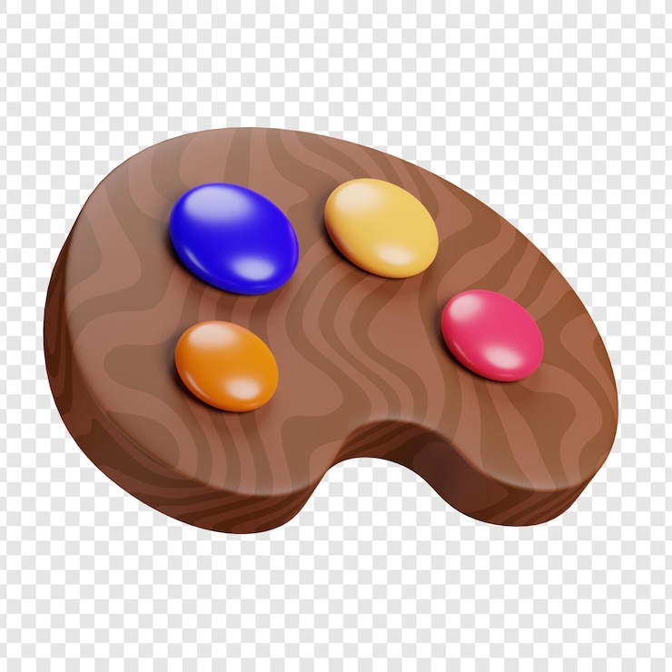 PSD 3d artist palette with colorful paint blobs