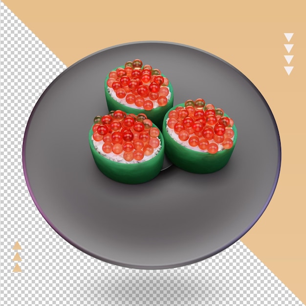 PSD 3d-asiatisches essen ikura sushi-rendering-draufsicht