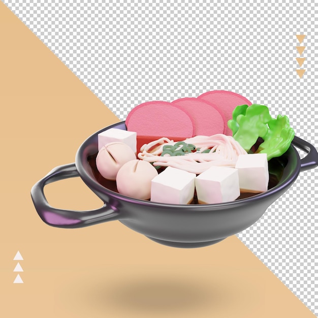 3D Asiatisches Essen Sukiyaki, das die linke Ansicht wiedergibt