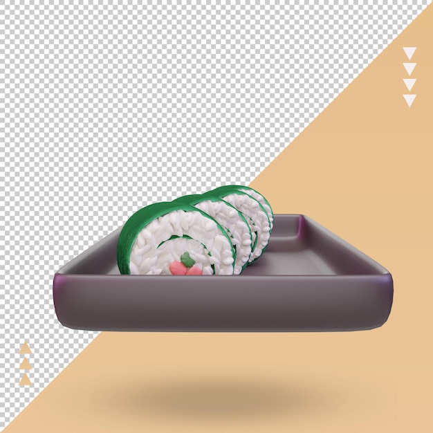 PSD 3d asiatisches essen sushi-rolle, die vorderansicht rendert