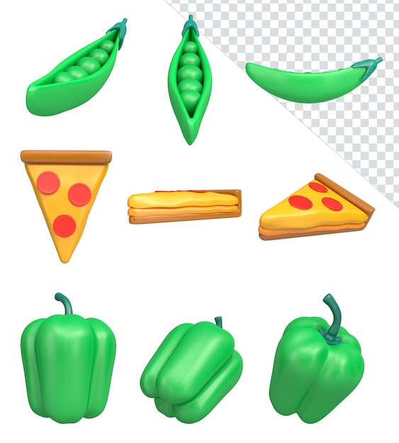 3d-asset rendern illustration essen icon-set