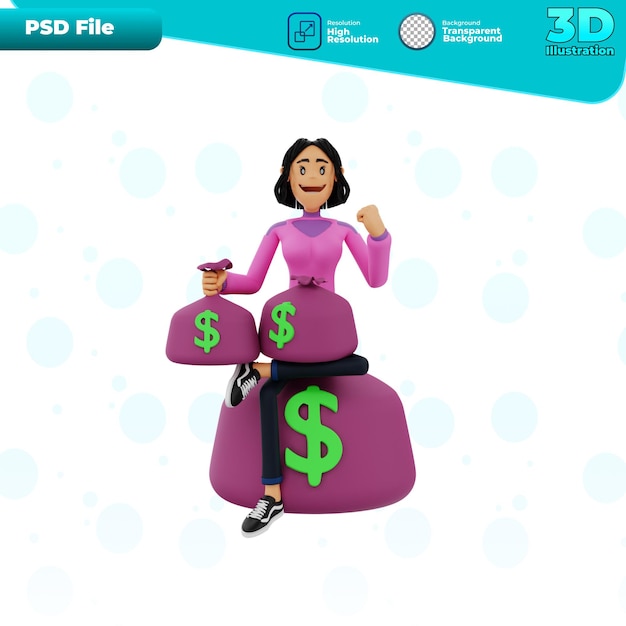 PSD 3d assis et tenant le sac d'argent