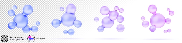 3d astratto liquido blob forme di vetro holografico metaballs gradiente fluido palle sfere o bolle cerchio grafico elementi geometrici con particelle molecolari isolate render set