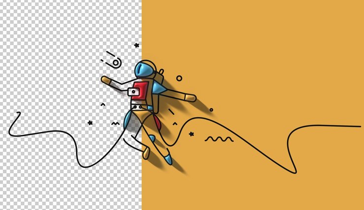PSD 3d astronaut fällt herunter - flat line art transparente psd-datei.