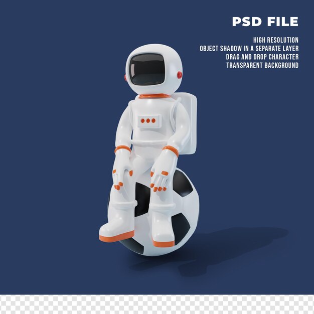 3D-Astronautenfigur mit dem Ball