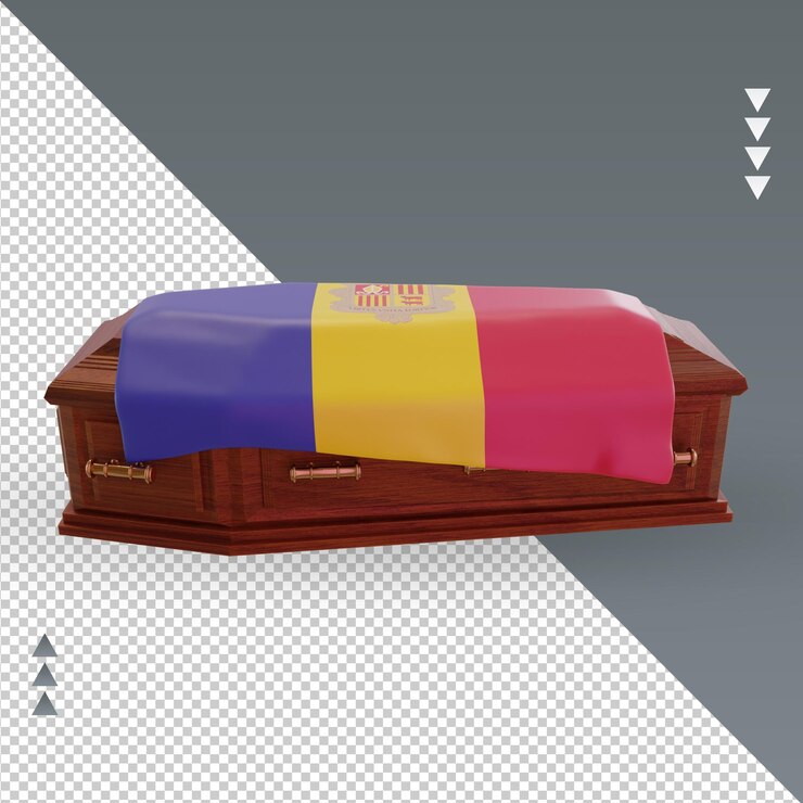 PSD 3d ataúd andorra bandera renderizado vista izquierda