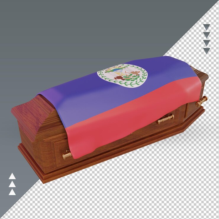 PSD 3d ataúd bandera de belice renderizado vista derecha