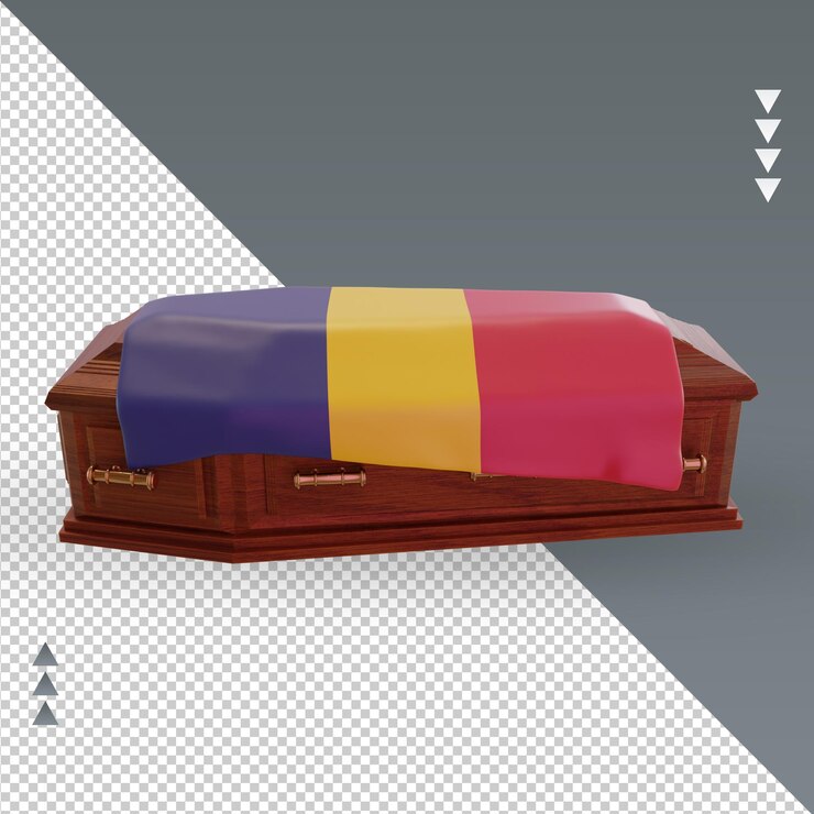 PSD 3d ataúd bandera de chad renderizado vista izquierda