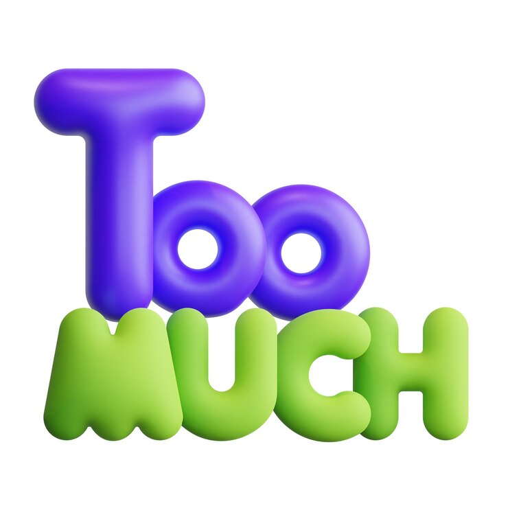 PSD 3d-aufkleber „too much social media slang“, hochwertige renderillustration, symbol