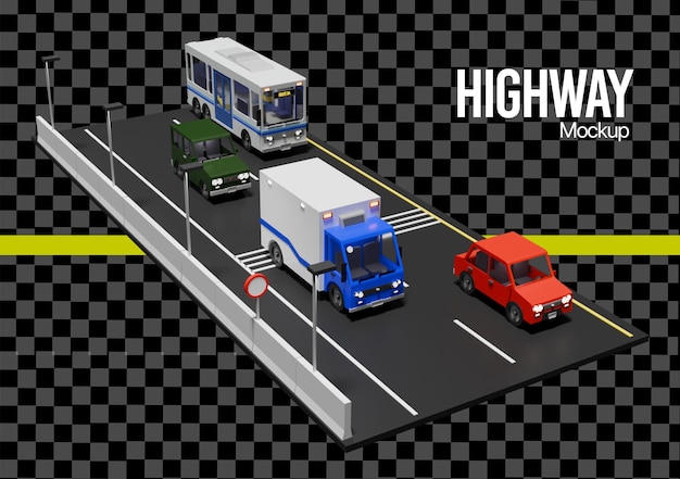 3d Autobahn mit Fahrspur und vorbeifahrendem Fahrzeug
