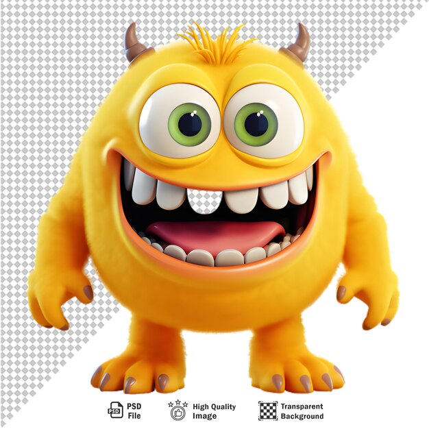 3d-avatar eines gelben monstercharakters auf durchsichtigem hintergrund