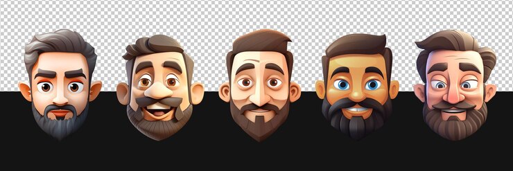 PSD 3d-avatar-kopfschuss satz menschlicher gesichter 3d-rendering isoliert auf transparentem hintergrund männer mit bärten