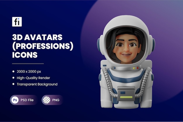 PSD 3d avatar profissões ilustrações astronauta