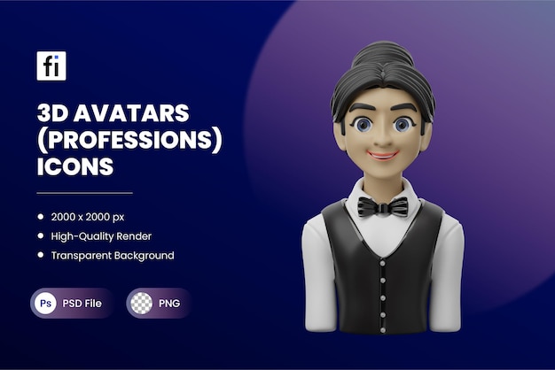 3d avatar profissões ilustrações garçonete feminina