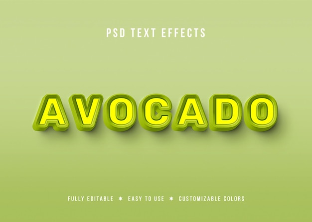 3d-avocado-texteffekte mit grünem geschmack