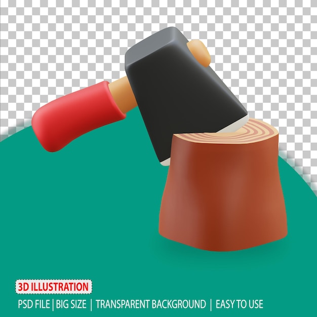 3d-axt- und holzillustrationssymbol zimmerei-rendering mit transparentem hintergrund