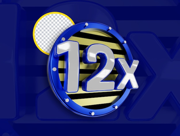 3D azul redondo 12x insignia