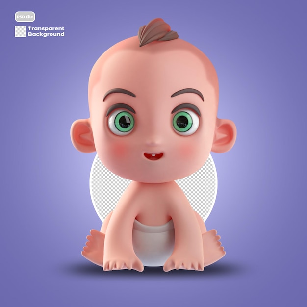 3D-Baby-Cartoon-Avatar in 3D-Rendering isoliert