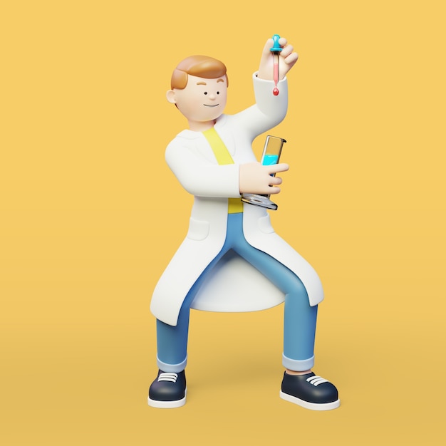 3d background of male scientist poses in lab coat