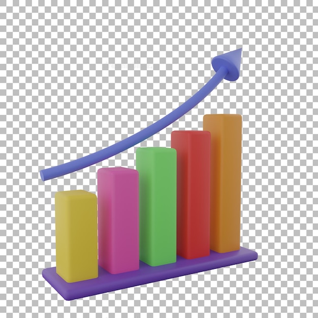 PSD 3d-balkendiagramm und diagramm linke ansicht mit transparentem hintergrund