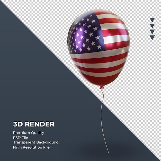 3D Balloon America flag folha realista renderizando vista esquerda