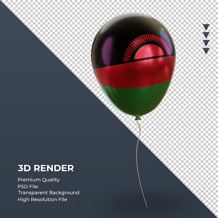 PSD 3d balloon malawi flag realistic foil rendering left view