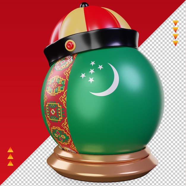 3d bandeira chinesa do turcomenistão do ano novo renderizando vista direita