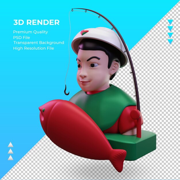 PSD 3d bandeira de pescador de omã renderizando a vista direita