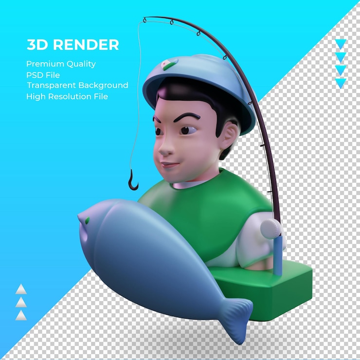 PSD 3d bandeira do djibuti pescador renderizando a vista direita