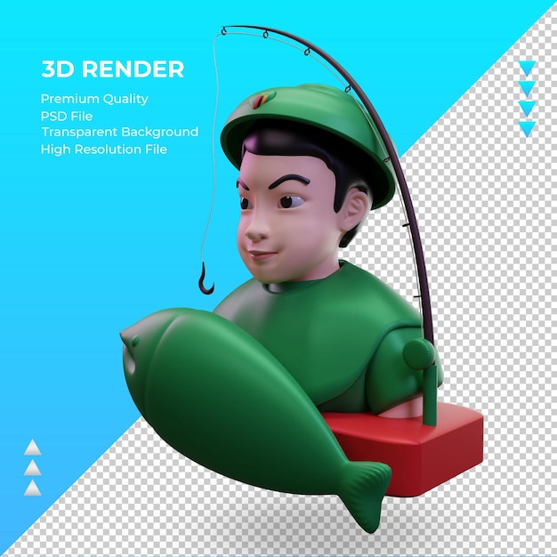 PSD 3d bandeira do pescador da zâmbia renderizando a vista direita