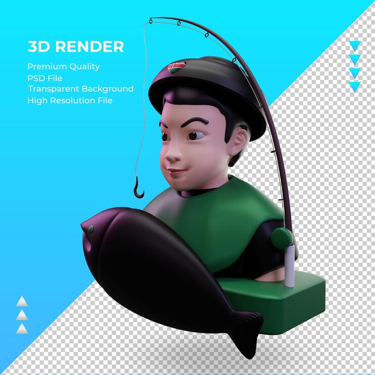 PSD 3d bandeira do pescador do quênia renderizando a vista direita