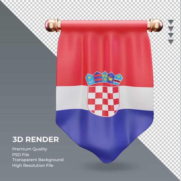 3D Bandeira Flâmula da Croácia renderizando vista frontal