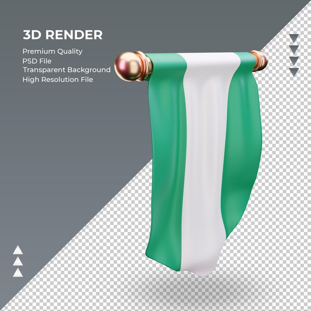 3D bandeira flâmula da Nigéria renderizando vista esquerda