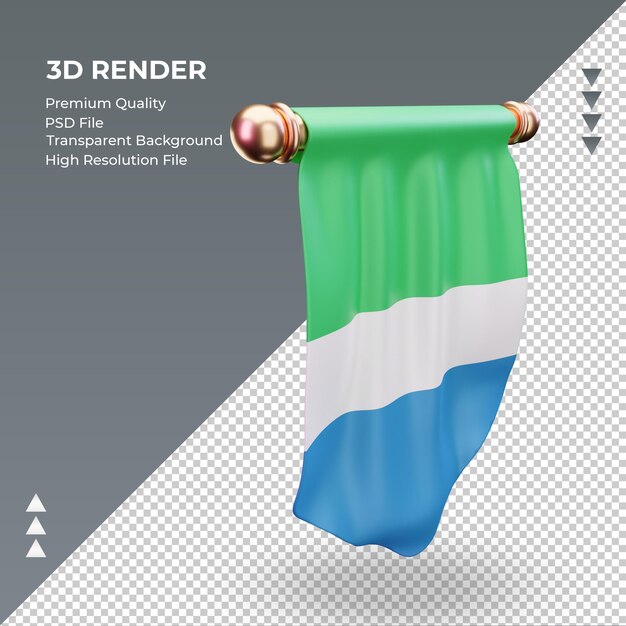 3D Bandeira Pennant Serra Leoa renderizando vista esquerda