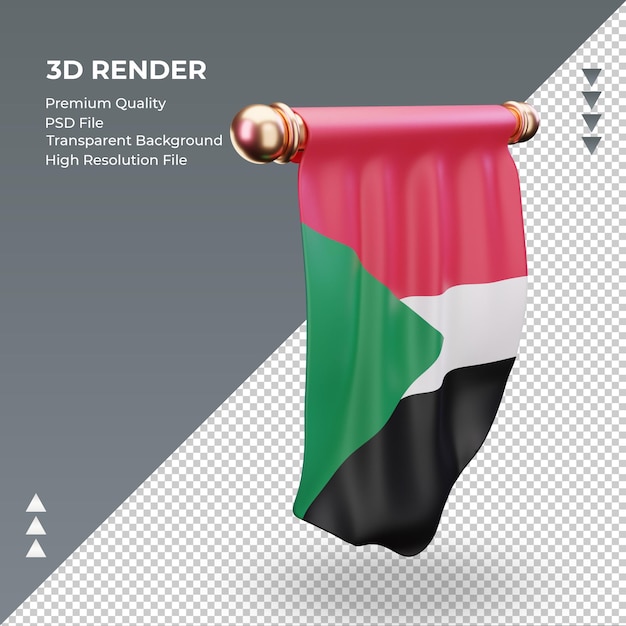 3D Bandeira Pennant Sudan renderizando vista esquerda
