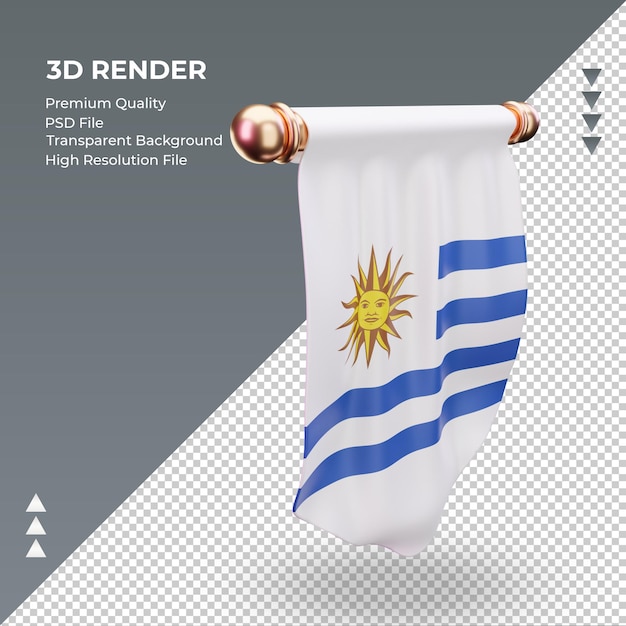 PSD 3d bandeira pennant uruguai renderizando vista esquerda