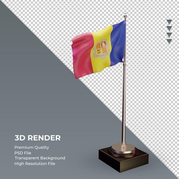 3d bandera de andorra renderizado vista izquierda