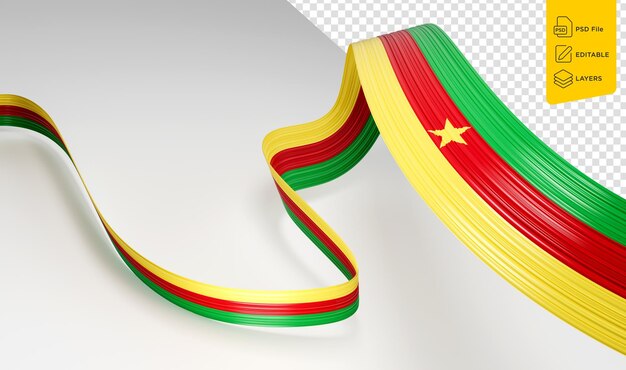 3d Bandera de Camerún 3d agitando la bandera de la cinta aislada en fondo blanco Ilustración 3d