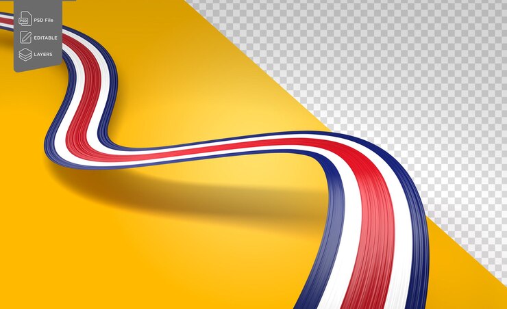 PSD 3d bandera de costa rica 3d ondulada brillante cinta de costa rica aislada en fondo blanco ilustración 3d