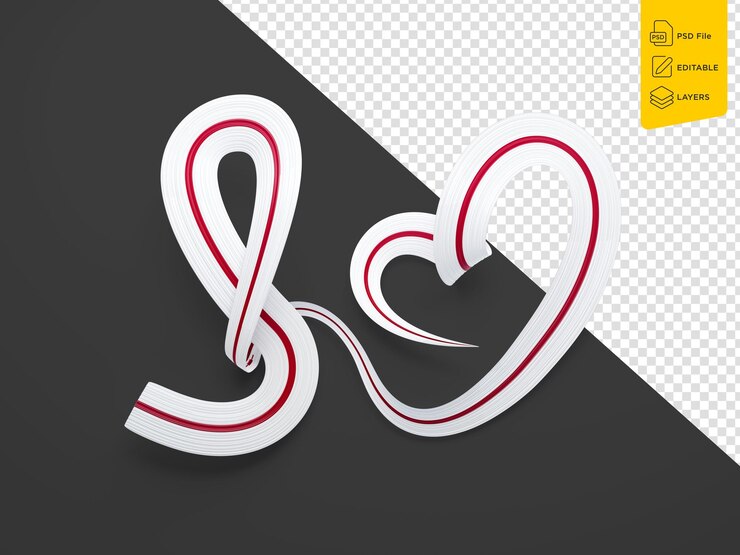 PSD 3d bandera de georgia en forma de corazón bandera de concienciación ondulada y brillante en un fondo aislado