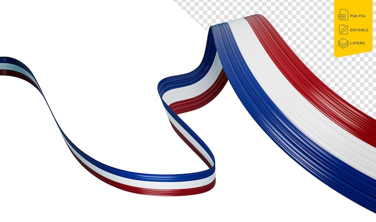 PSD 3d bandera de países bajos 3d ondulado brillante cinta de países bajos aislada sobre fondo blanco ilustración 3d