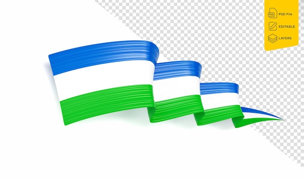 PSD 3d bandera de sierra leona 3d lenta de bandera brillante aislada sobre un fondo blanco ilustración 3d