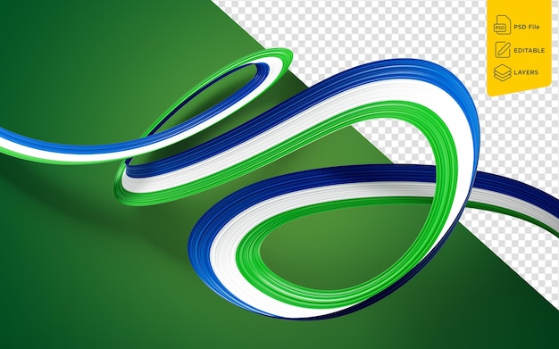 PSD 3d bandera de sierra leona 3d lenta de bandera brillante aislada sobre un fondo verde ilustración 3d