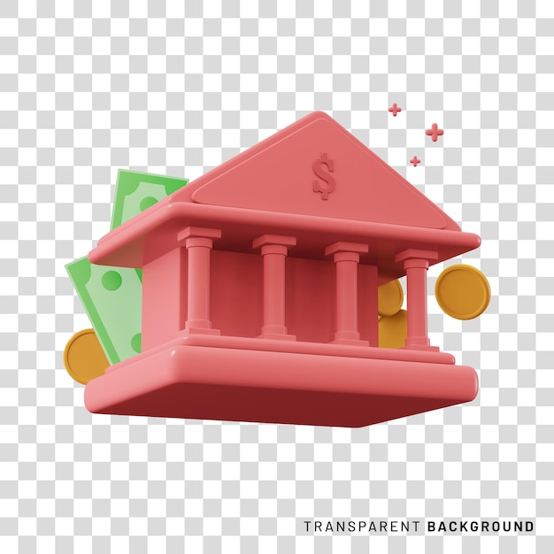 3d-banksymbol mit münzen und banknoten