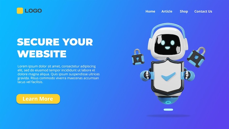 PSD 3d banner landing page robot