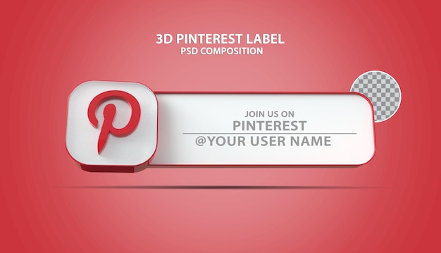 PSD 3d-banner pinterest-symbol mit beschriftungstextfeld