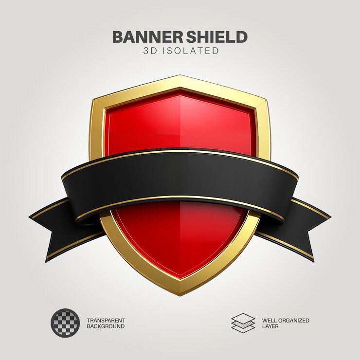 PSD 3d banner shield vermelho e dourado isolado fundo 02
