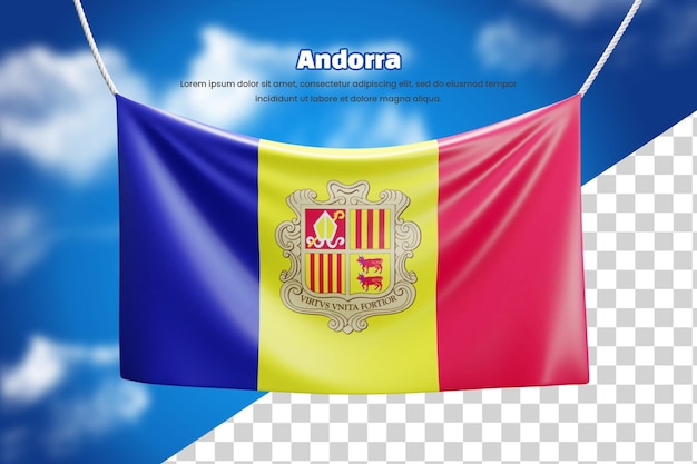 PSD 3d-bannerflagge von andorra oder 3d-andorra, die bannerflagge schwenkt