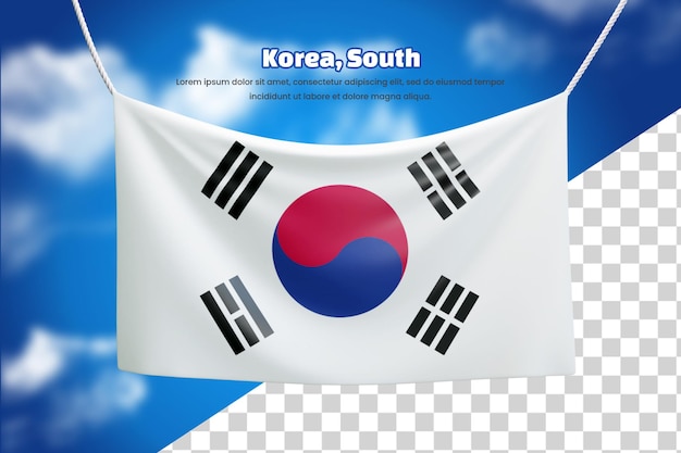 3d-bannerflagge von korea, süd oder 3d-korea, südschwenkende bannerflagge